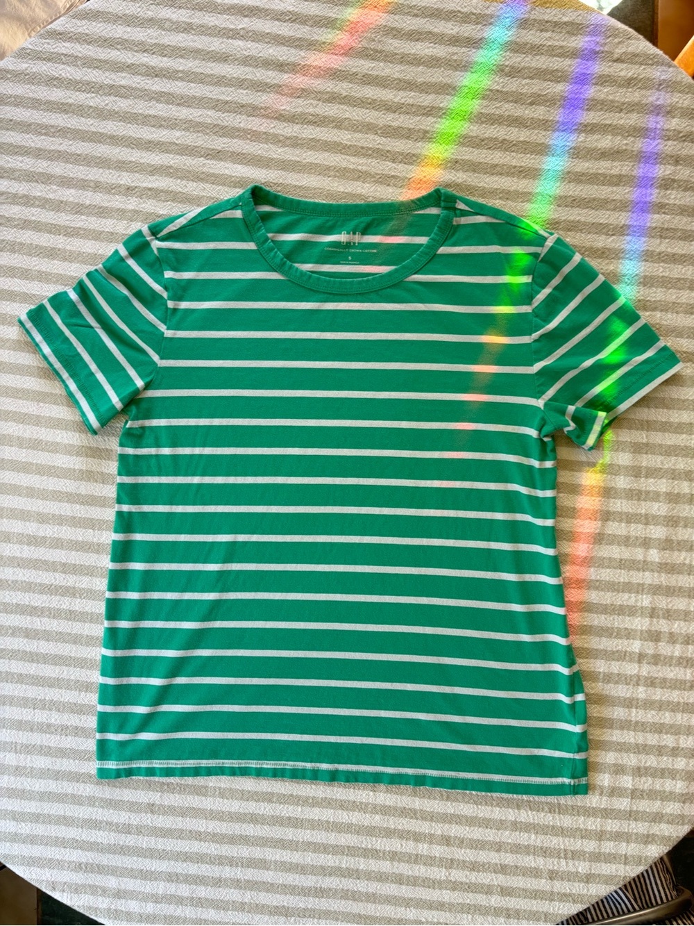 GAP Organic Cotton Vintage Soft T-Shirt Green & White Stripe Size Small